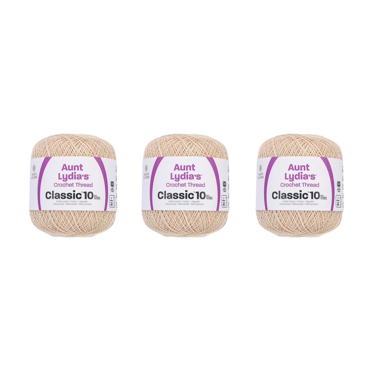 Aunt Lydia Classic Ecru Crochet - 3 Pack of 400y/365m - Cotton - Gauge 10 - Crochet